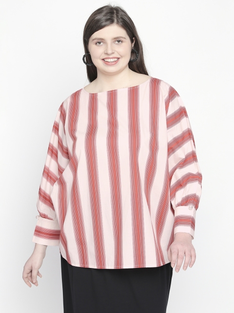 

JUNAROSE Plus Size Women Red White Printed Regular Top