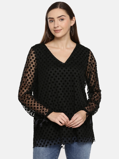 

JUNAROSE Plus Size Women Black Self Design Semi-Sheer Top