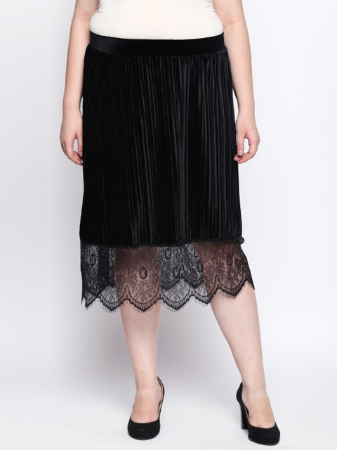 

JUNAROSE Plus Size Black Midi Velvet Layered Skirt