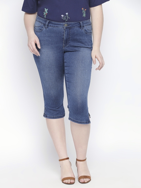 

JUNAROSE Plus Size Women Blue Solid Slim Fit Capris