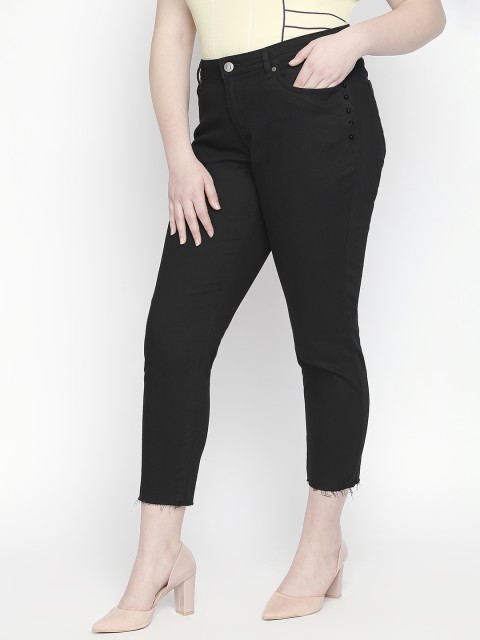 

JUNAROSE Plus Size Men Black Solid Slim Fit Mid-Rise Cropped Jeans