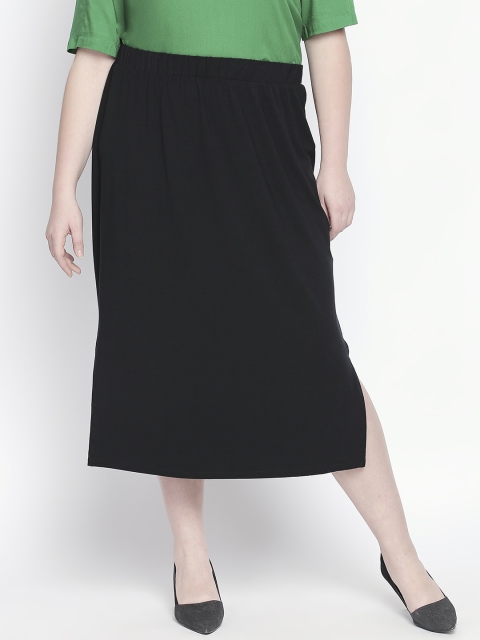 

JUNAROSE Plus Size Women Black Solid Straight Midi Skirt