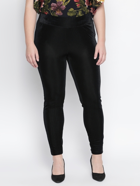 

JUNAROSE Plus Size Black Women Self Design Leggings