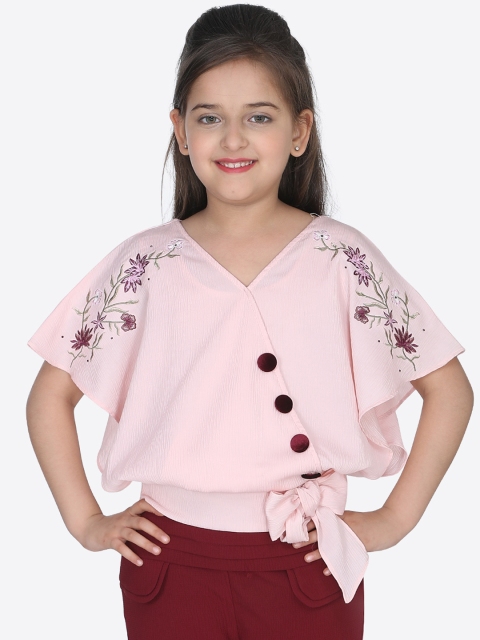 

CUTECUMBER Girls Peach-Coloured Printed Wrap Top