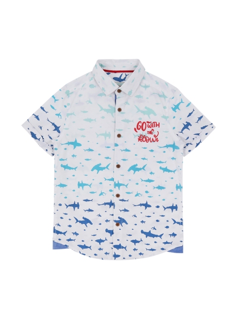 

Pantaloons Junior Boys White & Blue Regular Fit Printed Casual Shirt