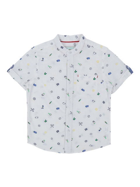 

Pantaloons Junior Boys White Regular Fit Printed Casual Shirt