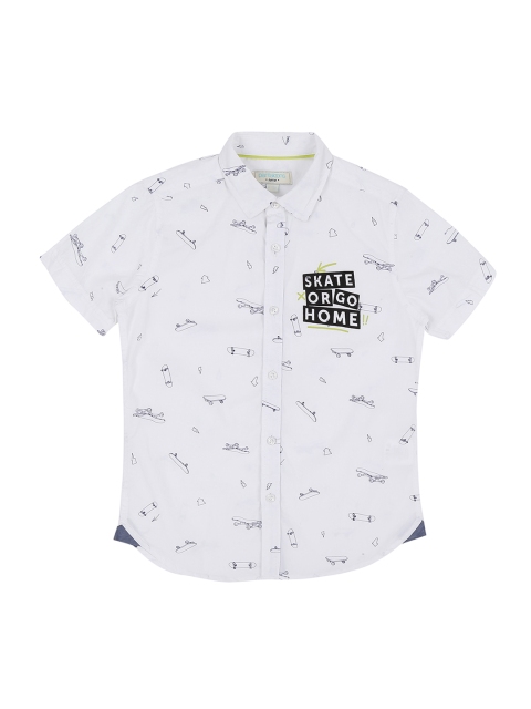 

Pantaloons Junior Boys White Regular Fit Printed Casual Shirt