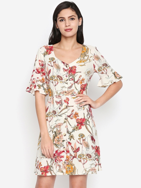 

Oxolloxo Women Off-White Printed Fit and Flare Dress