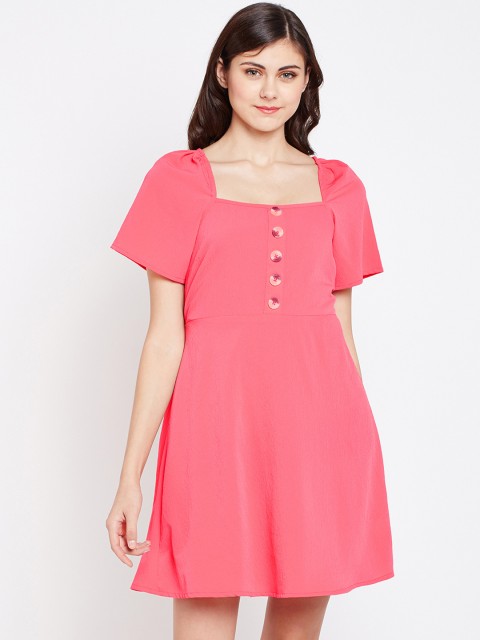 

Oxolloxo Women Coral Solid Fit and Flare Dress