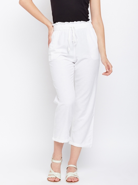 

Oxolloxo Women White Relaxed Regular Fit Solid Parallel Trousers