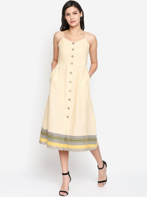 

Oxolloxo Women Beige Striped Fit and Flare Dress
