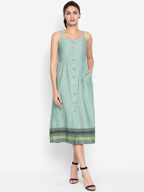 

Oxolloxo Women Green Striped Fit and Flare Dress