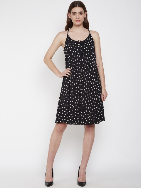 

Oxolloxo Women Black Printed A-Line Dress