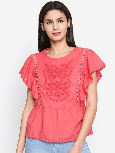 

Oxolloxo Women Pink Printed A-Line Pure Cotton Top