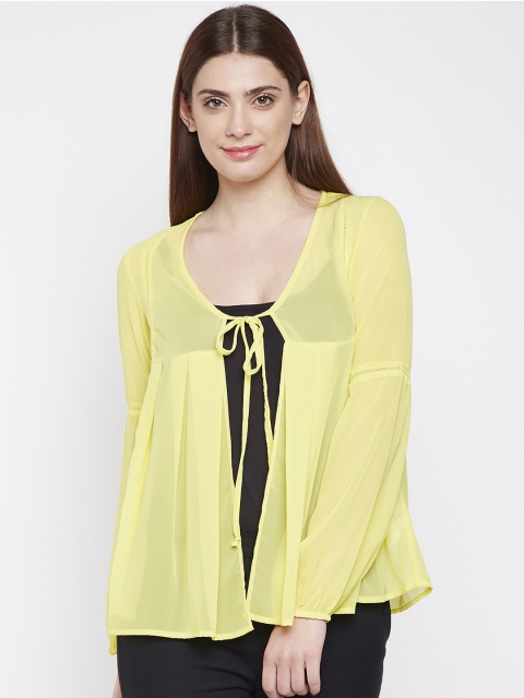

Oxolloxo Women Yellow Solid Tie-Up Shrug
