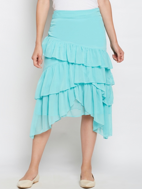 

Oxolloxo Women Sea Green Solid A-Line Midi Skirt