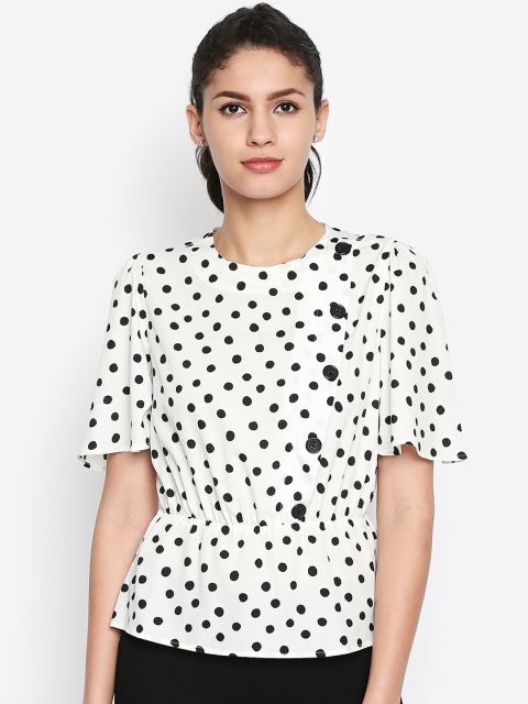 

Oxolloxo Women Off-White Printed Cinched Waist Top