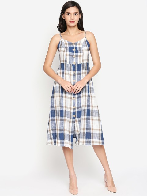 

Oxolloxo Women Off-White Checked Fit and Flare Dress