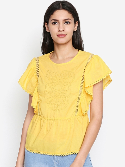 

Oxolloxo Women Yellow Printed A-Line Top