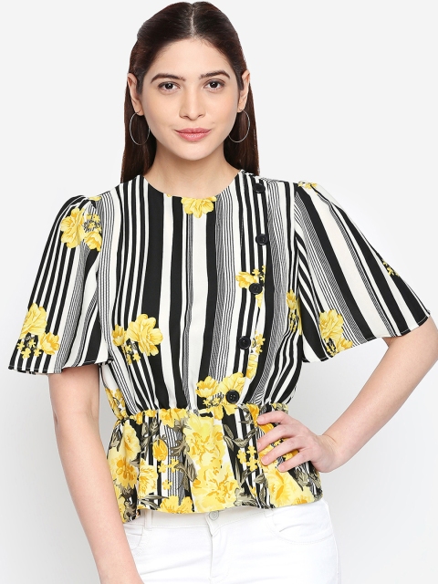 

Oxolloxo Women Multicoloured Striped Cinched Waist Top, Multi