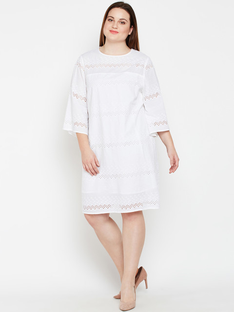 

Oxolloxo Women White Self Design A-Line Dress