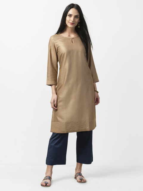 

Fabindia Women Beige Solid Straight Kurta