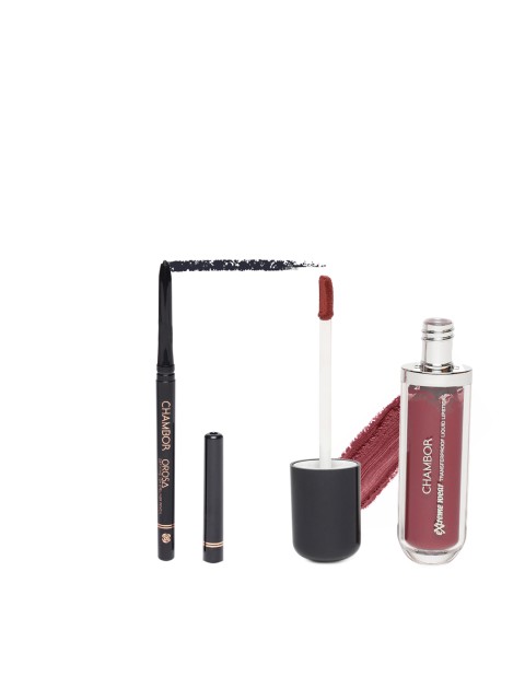 

Chambor Set Of Liquid Lipstick & Eyeliner Pencil, Red