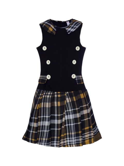 

naughty ninos Girls Black Checked Drop-Waist Dress