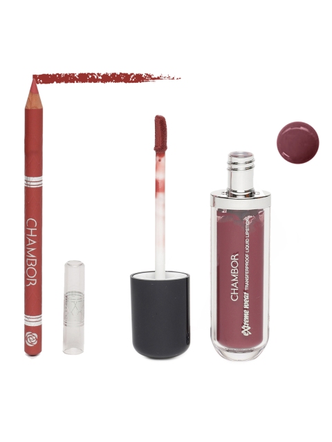 

CHAMBOR Set of Coffee Date 482 Extreme Wear Liquid Lipstick & PK12 Velvette Lip Pencil, Brown