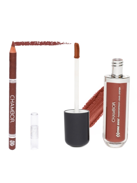 

Chambor Set of BR01 Velvette Touch Lip Liner Pencil & #485 Extreme Wear Liquid Lipstick, Brown