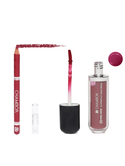 

Chambor Set of RD22 Velvette Touch Lip Liner Pencil & Nocturne 408 Liquid Lipstick, Pink