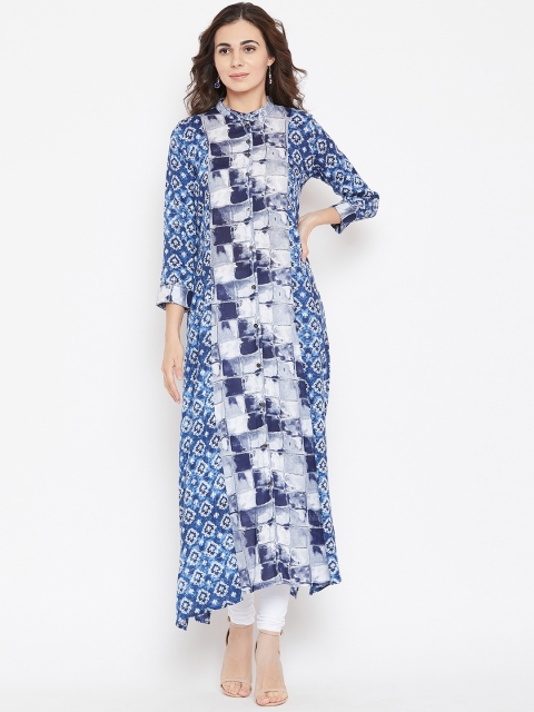 

Cottinfab Women Blue & White Printed A-Line Kurta