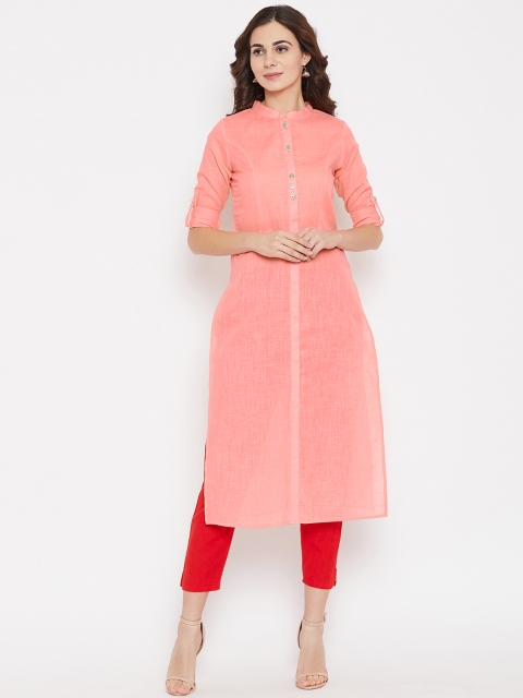 

Cottinfab Women Peach-Coloured Solid Straight Kurta