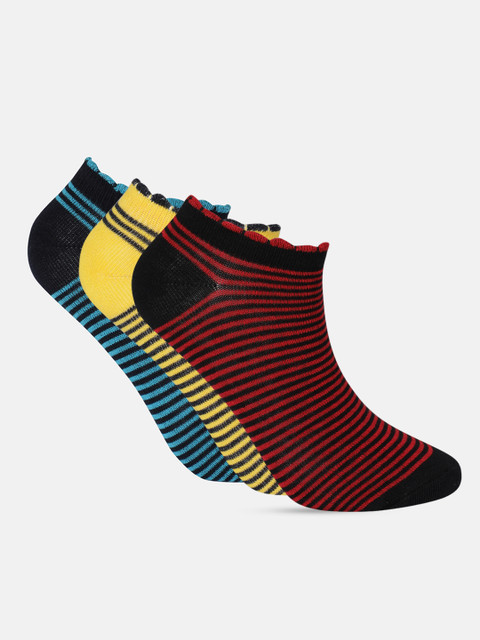 

Dressberry Women Pack of 3 Striped Ankle Length Socks, Blue