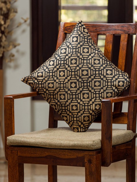 

ExclusiveLane Black Ethnic Motifs Tessellation Pattern Hand Blocked Square Cushion Covers