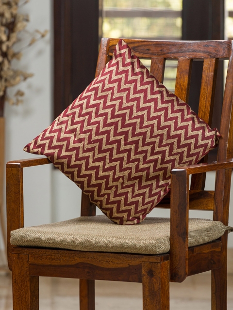 

ExclusiveLane Maroon Single Geometric Square Chevron Pattern Hand Blocked Cushion Covers
