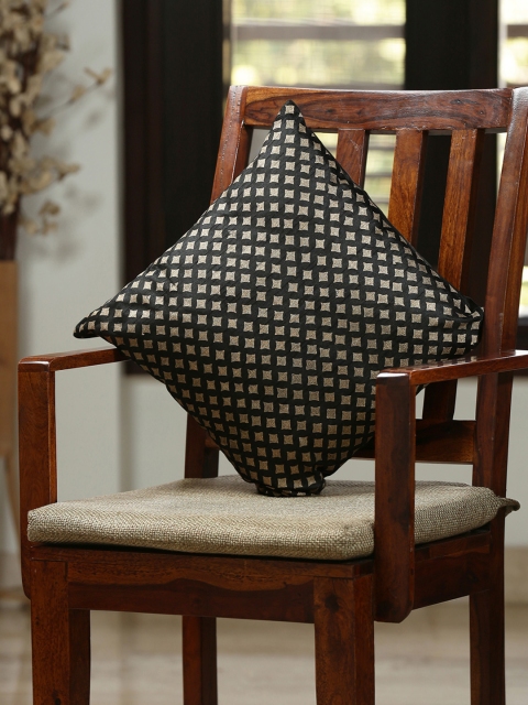 

ExclusiveLane Black Single Geometric Square Star Pattern Hand Blocked Cushion Covers