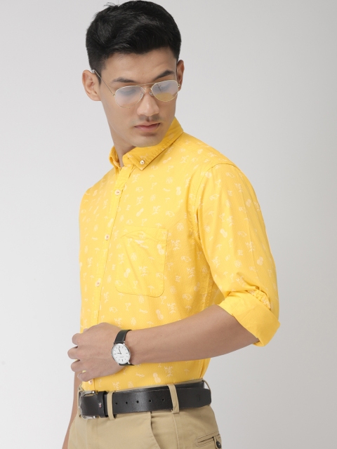 

Park Avenue Men Yellow Slim Fit Printed Smart Casual Shirt