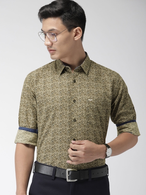 

Park Avenue Men Khaki & Olive Green Slim Fit Printed Smart Casual Shirt
