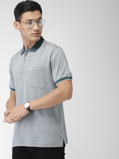 

Raymond Men Green & White Self Design Polo Collar T-shirt