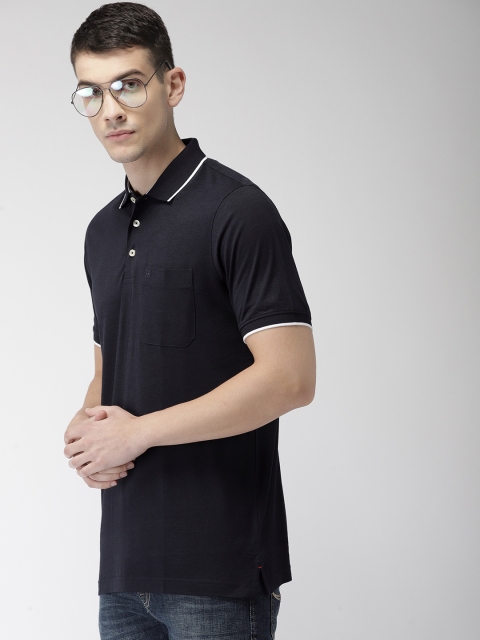 

Raymond Men Navy Blue Solid Polo Collar T-shirt