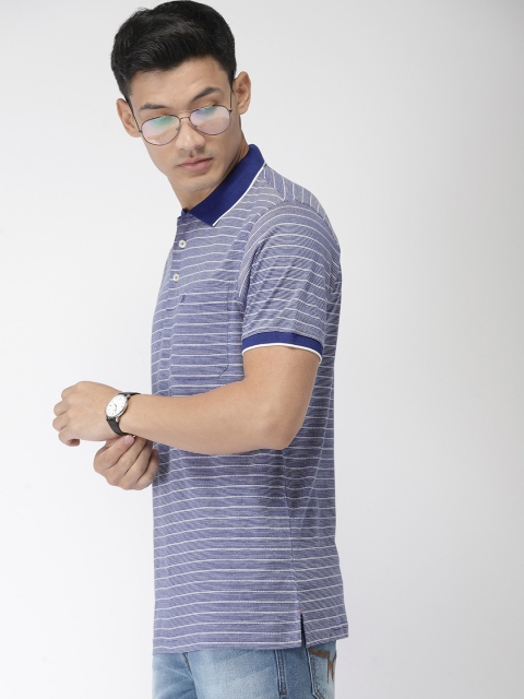 

Raymond Men Blue & White Striped Polo Collar T-shirt