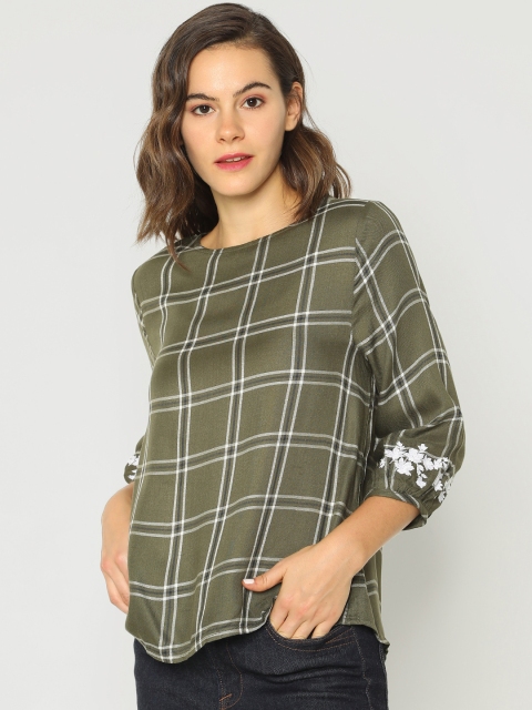 

ONLY Women Green & White Checked Top