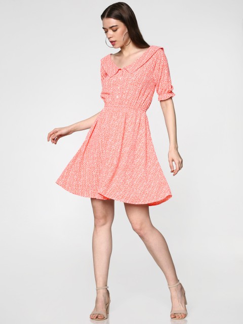 

ONLY Women Peach-coloured Printed Fit and Flare Dress