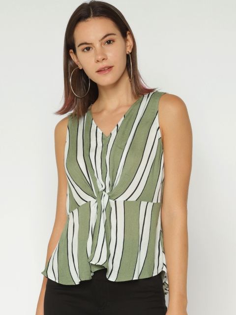 

ONLY Women Green & White Striped A-Line Top