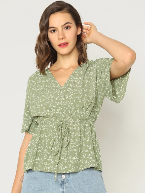 

ONLY Women Green Printed Cinched Waist Top