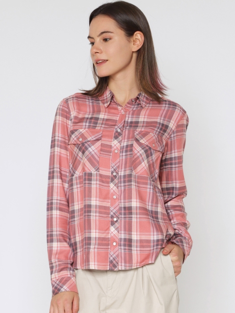 

ONLY Women Pink & Grey Regular Fit Checked Casual Shirt