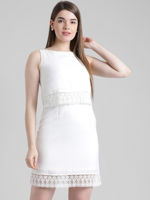 

Zink London Women White Self Design Sheath Dress