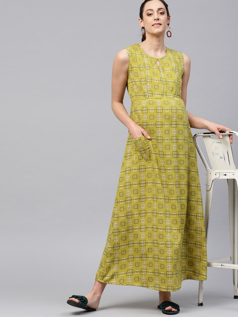

AKS Women Green Printed Maxi Nursing Dress