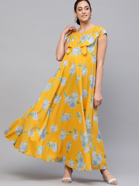 

AKS Women Yellow & Blue Floral Print Maxi Nursing Dress